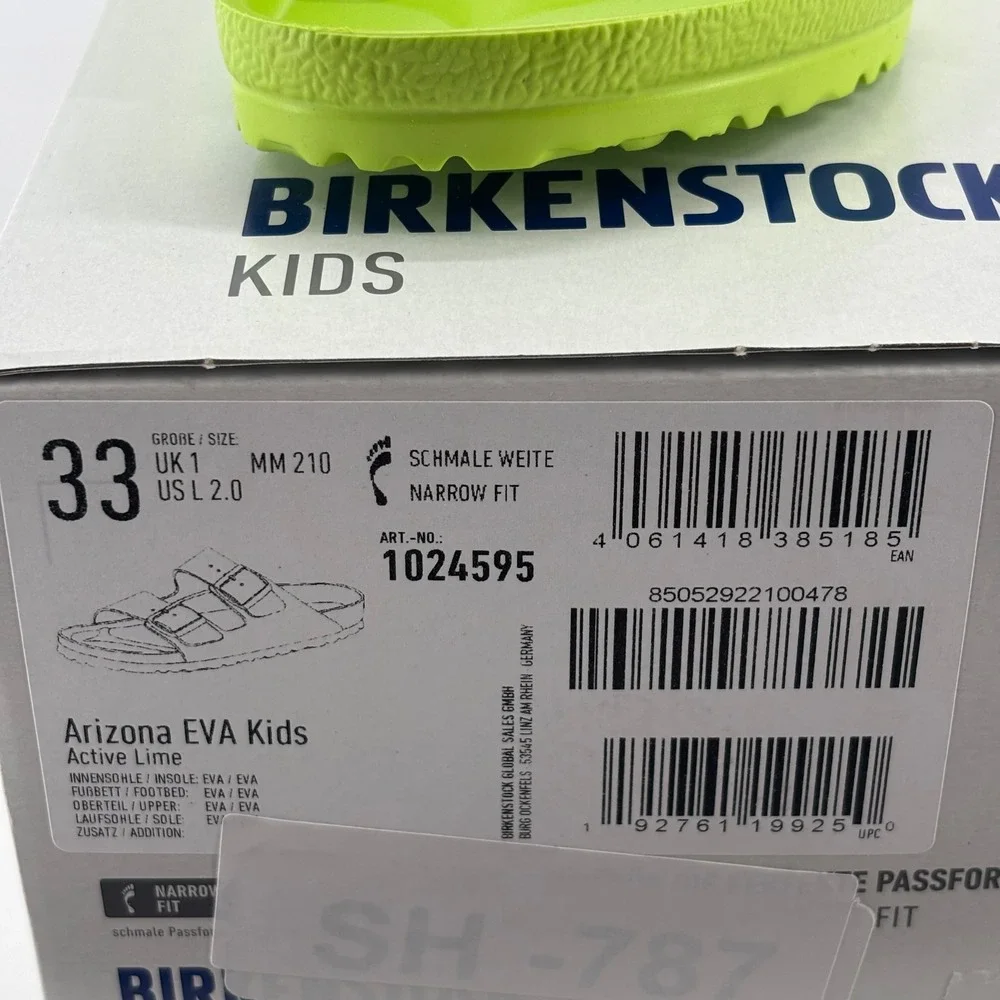 Birkenstock Arizona EVA Kids Size 33 US 2 Active Lime Green Waterproof Sandals